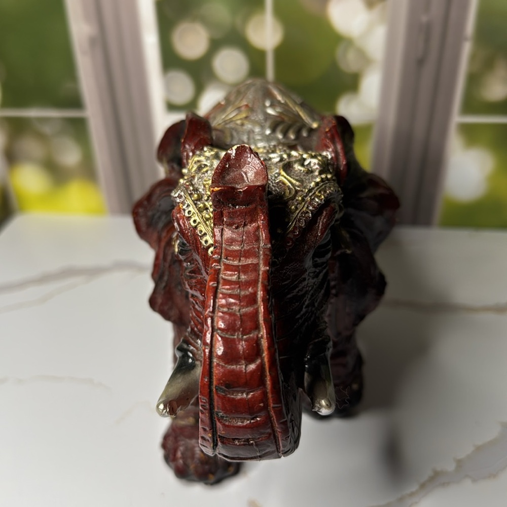 Decorative Elephant Figurine with Gold Accents - Picture 3 of 17